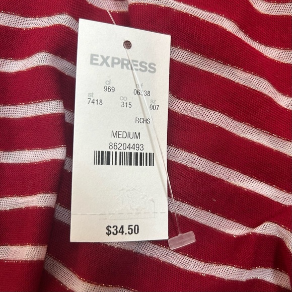 Express Red Striped Embroidered Rhinestone Turtleneck Long sleeve Top - Picture 9 of 12